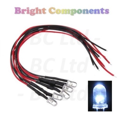 5x Kerze/flackernde vorverdrahtete weiße LED 5 mm: 9 V ~ 12 V: UK-Verkäufer