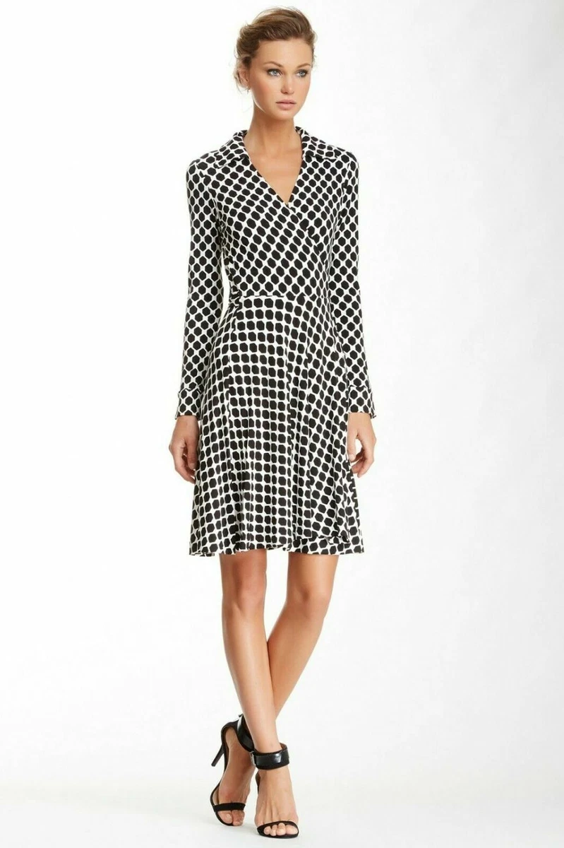 Dvf black and hotsell white wrap dress