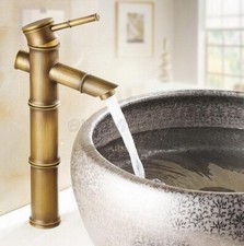 Antique Brass Bamboo Shape Bathroom Sink Vessel Faucet Basin Mixer Tap