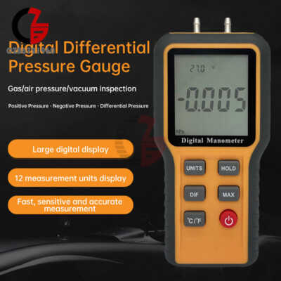 LCD Display Digital Manometer Dual Port Gas Tester Air Pressure Meter Gauge  / 