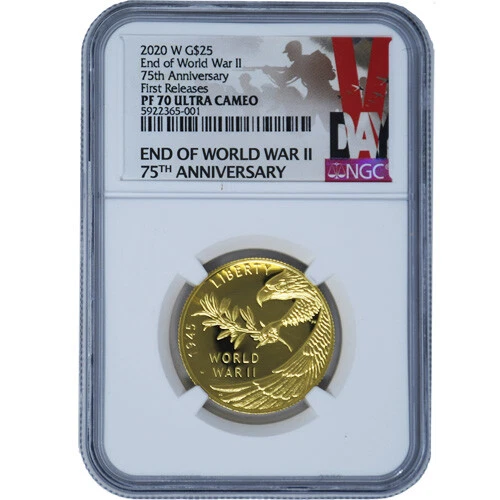 2020 1/2 oz End of WWII 75th Anniversary Gold PR/PF70 (Varied Label, PCGS/NGC)