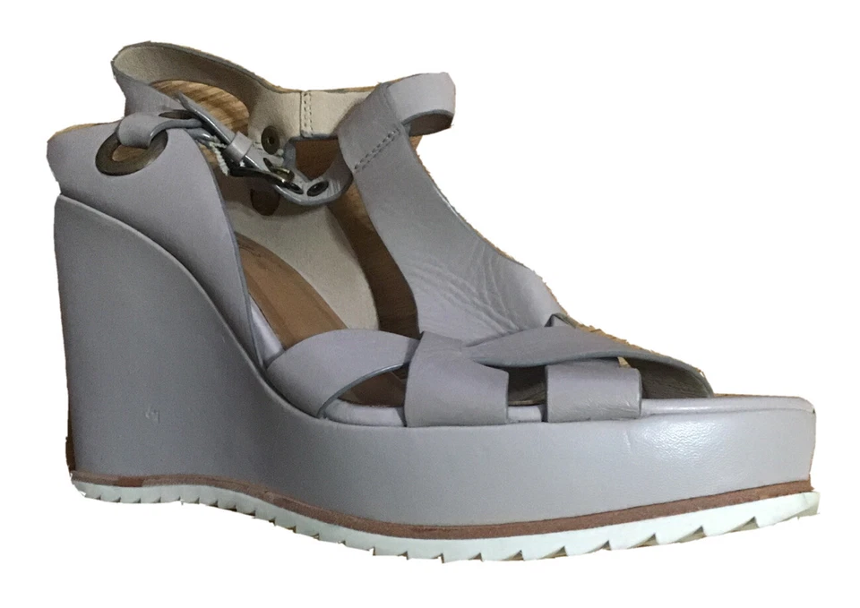 BIALA Wedge Sandals EU 40 US 9 Taupe Ankle Strap Platform Leather Heels Open - Image 2 of 4