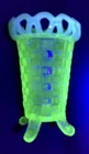 Vtg Fenton Basket Weave, Opalescent Vaseline Lace Edge Vase~Glows Brightly