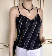 LIBRA DESIGNS UK 14 Black / White Stripe Georgette Bodice / Laced Sides NWT £129
