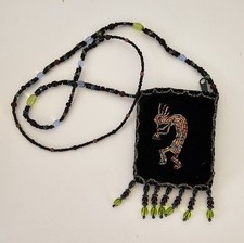 Kokopeli Beaded Purse Change Girl Crossbody Dark Green Velvet Native American