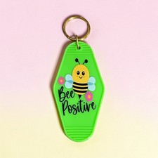 Bee Positive Keychain Cute Bee Motel Style Green Key Ring Inspirational Gift
