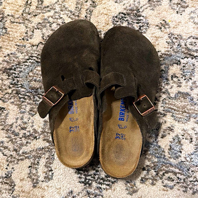 Birkenstock Boston Brown Suede Clog Sandals Adjustable Buckle Strap EU 37