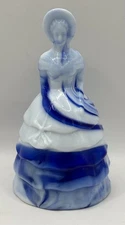 Vintage Akro Agate Blue & White Swirl Southern Bell Lady Figure Slag Glass Bell