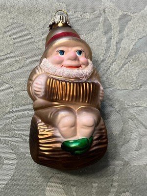 Lauscha German Glass Dwarf Elf w/Accordion Christmas Ornament Initialed on back