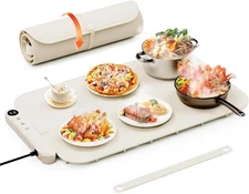 Food Warming Mat, Electric Warming Tray with Timer and 6-Level Adjustable, Fa...