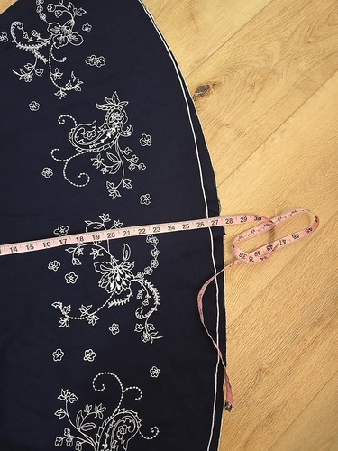 Linen Blend A Line Skirt 14P Petite Dark Blue Embroidered Floral Lined Dainty - Picture 3 of 7