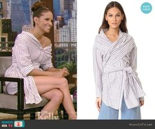 Acler Marene Shirt Sz 6 Linen Blend Blue White Striped Tie Wrap Blouse Preppy