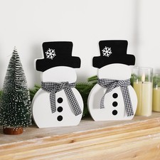 Christmas Decorations-2pcs Winter Wooden Snowman Signs Winter White Standing ...