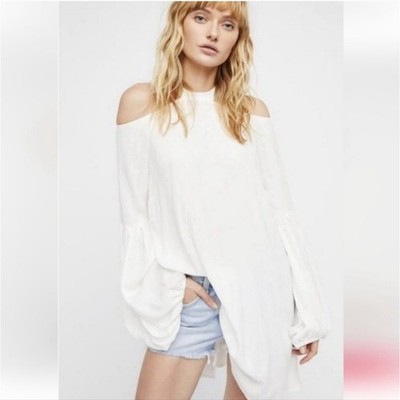 NWT Free People Small Ivory Drift Away Cold Shoulder Long Sleeve Tunic Blouse