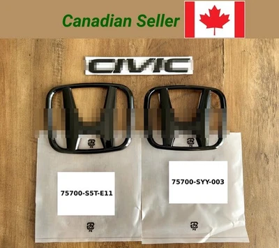 3pc Set Gloss Black Honda 10th Gen Civic Emblems 2016–2021  Front Rear Badge - Bild 1 von 4