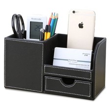 Desk Organizer Office Supplies Caddy Pu Leather Multi-function Storage Box Pe...