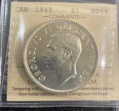 1949 Canada SIlver Dollar -ICCS CERT XZJ  008* MS-64**-BEAUTIFUL COIN