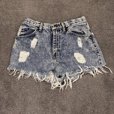 Vintage Lee Shorts Womens Medium Distressed Denim High Rise Cut Off Frayed 90s