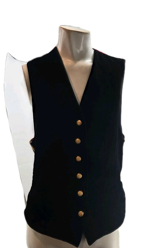 Chaleco Ralph Lauren para mujer pequeño vintage años 80 negro terciopelo cresta seda Foto 2 de 4