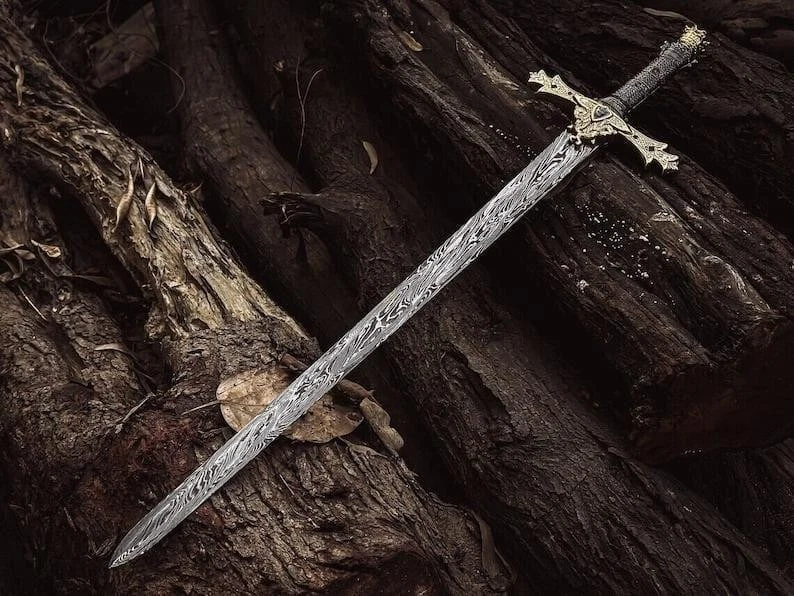 Espada Caballero Templario | Hoja de Acero Damasco Hecha a Mano de 28 pulgadas | Espada Medieval Foto 2 de 4