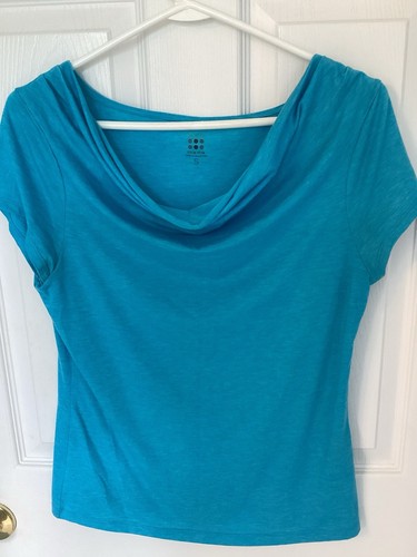 Title Nine Breeze Short Sleeve Cowl Neck Shirt S Blue