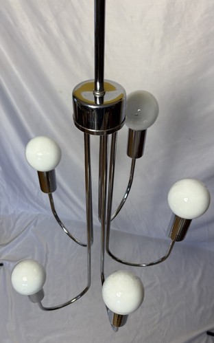 Vintage Mid Century Chrome Tone 5 Light Waterfall Swag Lamp Chandelier - Picture 4 of 20