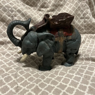 Vintage Cast Iron Mechanical Elephant Coin Bank Excellent Working Condition 