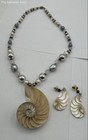 Silver-Tone Pearl Seashell Necklace & Earring Jewelry Set 57.87 Grams — photo 2