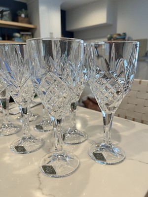 6 Shannon Crystal By Godinger Wine Water Glasses Goblets Dublin Etched, 8  New