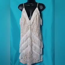PrettyLittleThing Beige and Tan Lace With Fringes Strap Dress. Size 12