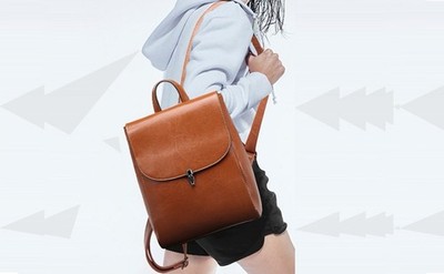 Heshe Women's Vintage Brown Leather Backpack Unisex Casual Daypack