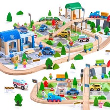 172Pcs Wooden Train Set for Toddlers, Track Medium, Multicolored