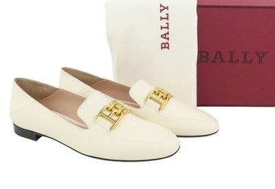 BALLY Ellah Damen Ballerinas EU36,5 Milchfarbenes Leder Goldton Detail Slipper