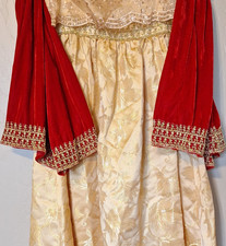 Red Gold Velvet Brocade Medieval Renaissance Dress with Embellished Sleeves