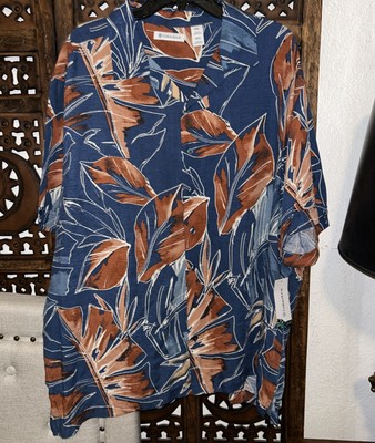 Cubavera Shirt Men's XXL Blue Floral  Tropical Sketch Print NWT