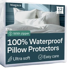 Niagara 4 Pack Waterproof Pillow Protectors Queen 20x30 Inches Smooth Zipper ...