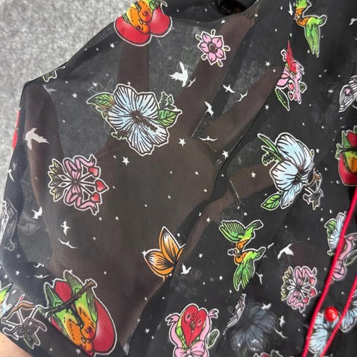 NWT Hell Bunny Short Sleeve Sheer Button Up Blouse Shirt Red Floral Womens XL - Picture 7 of 10