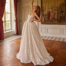 Glamorous A-line Wedding Dress for Woman Bride Strapless Zipper Sweep Train Robe