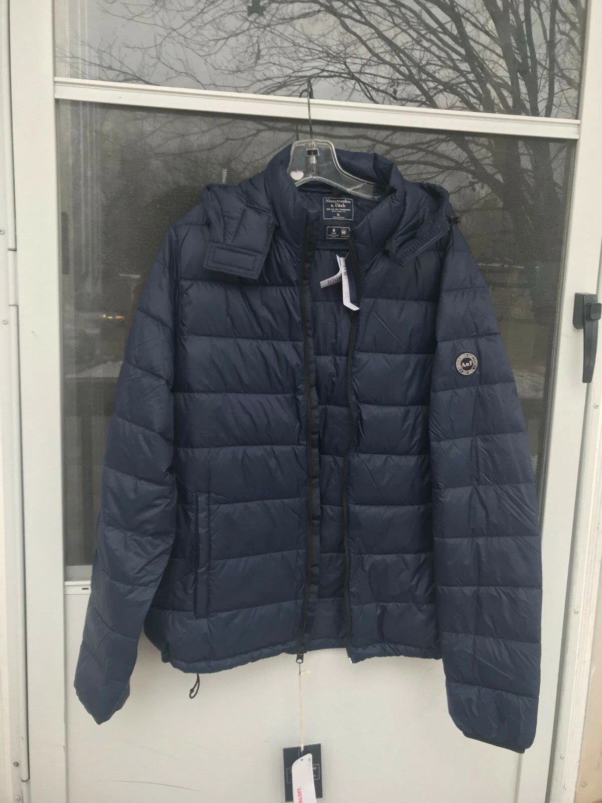 $140 Abercrombie & Fitch THE A&F REMOVABLE HOOD PACKABLE PUFFER Navy Blue SZ XL