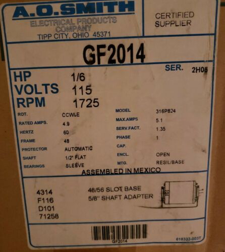 A.O. Smith GF2014, HP 1/6, Volt 115, U/min 1725 - Bild 1 von 4