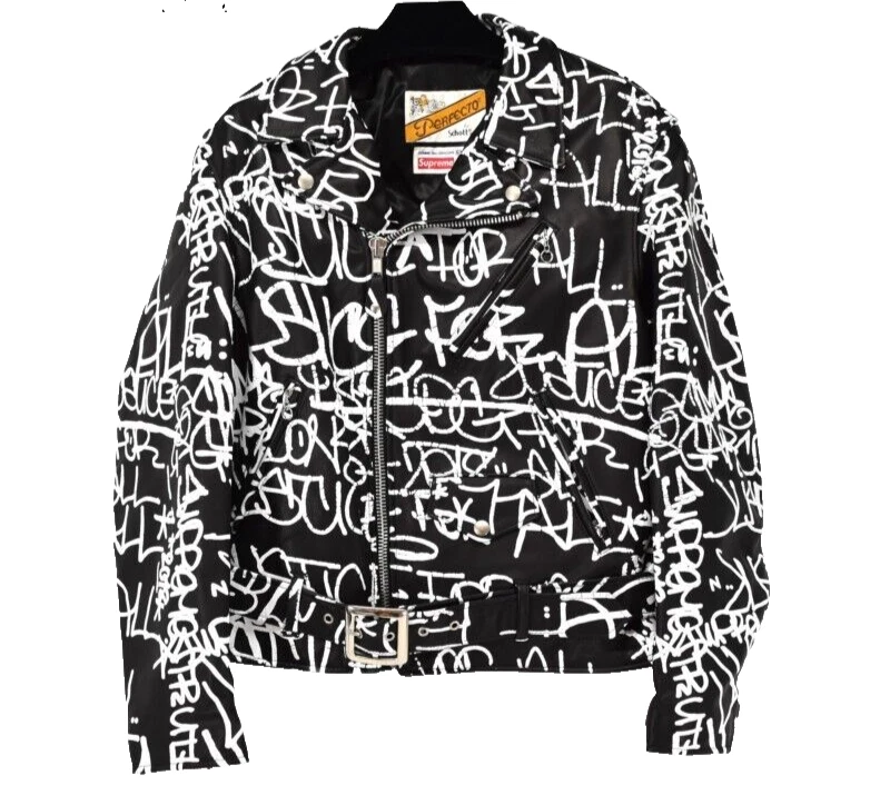 Supreme COMME des GARCONS SHIRT Schott 18AW veste en cuir Perfecto peint S