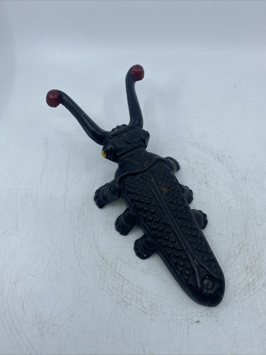 Vintage Cast Iron Boot Jack Doorstop Bug Beetle 10” Black Painted