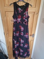 Womens H&M Black Rose Print Long Summer Evening Dress Size 12 Occasion Formal