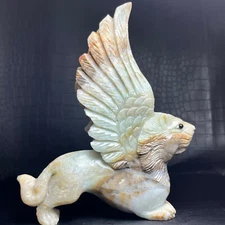 497g Natural Crystal Mineral Specimen. Amazon Stone. Hand-carved Griffin,Lion.AA