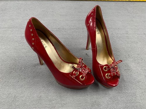 guess red high heels