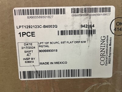 Corning Optic Cable  LPT1292123C-B4002Q 12F SST  SCUPC/XXX 92M Pigtail In Box