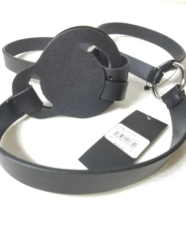 RALPH LAUREN MADE IN ITALY BLACK LEATHER TRISTRAP STACKED BUKLE BELT Sz S - Image 3 of 4