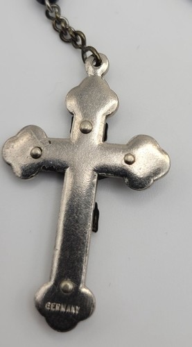 Vintage Pre-1949 Rosary Wood Black Beads Inlaid Metal Crucifix Pendant Germany - Picture 3 of 6