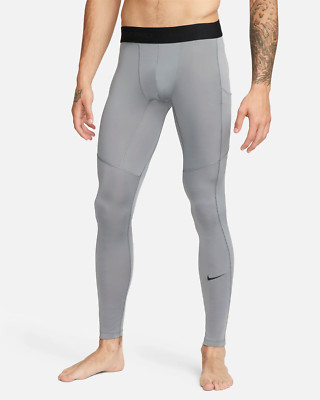 $35 Nike Pro Men's Dri-Fit Fitness Tights Full Length Grey FB7952-084 Small 