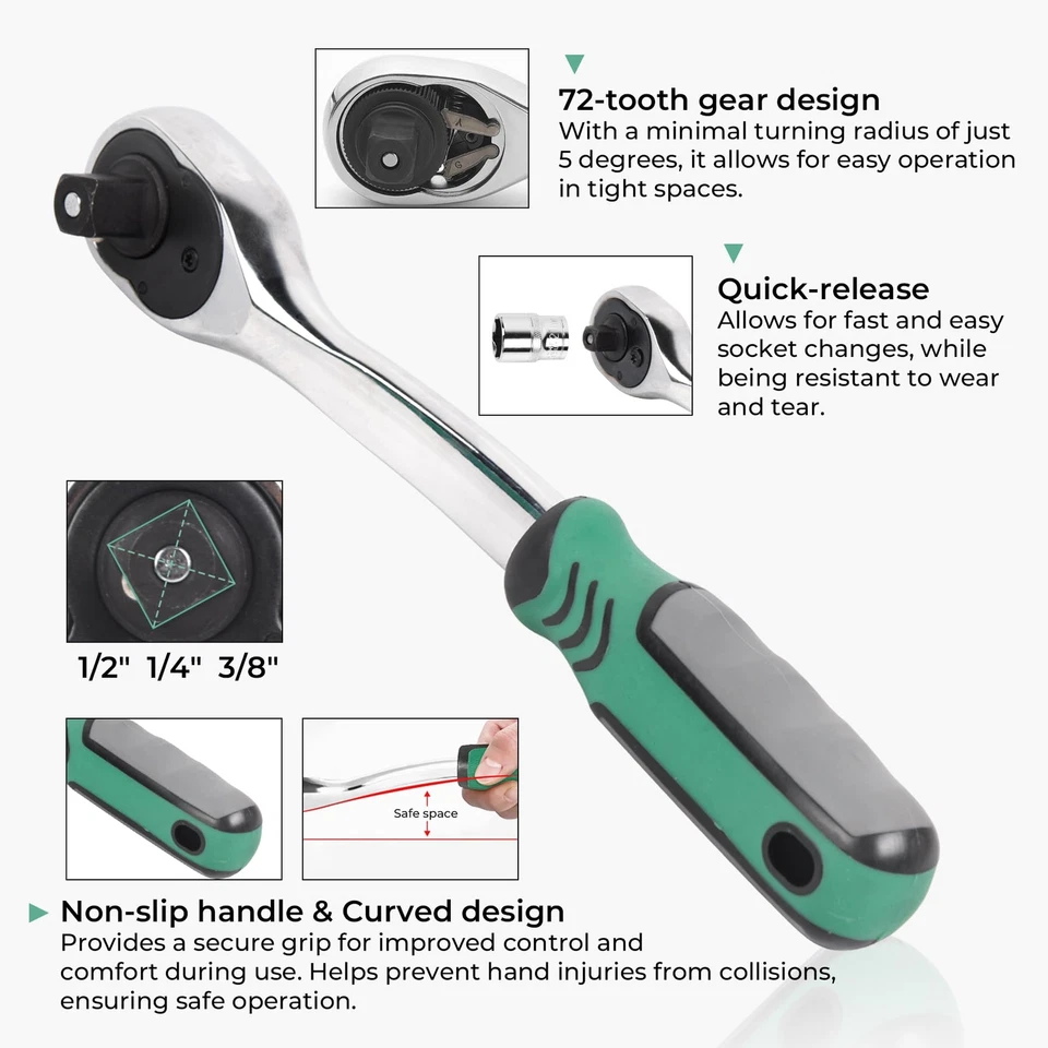 121pcs 1/2" 1/4" 3/8" Socket and Drive Tool Set Ratchet Wrench Sockets Set - Image 4 of 4